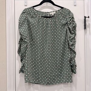 Max Studio Green & Pink Floral Print Blouse